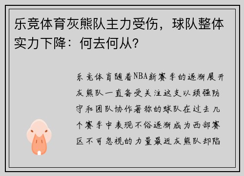 乐竞体育灰熊队主力受伤，球队整体实力下降：何去何从？